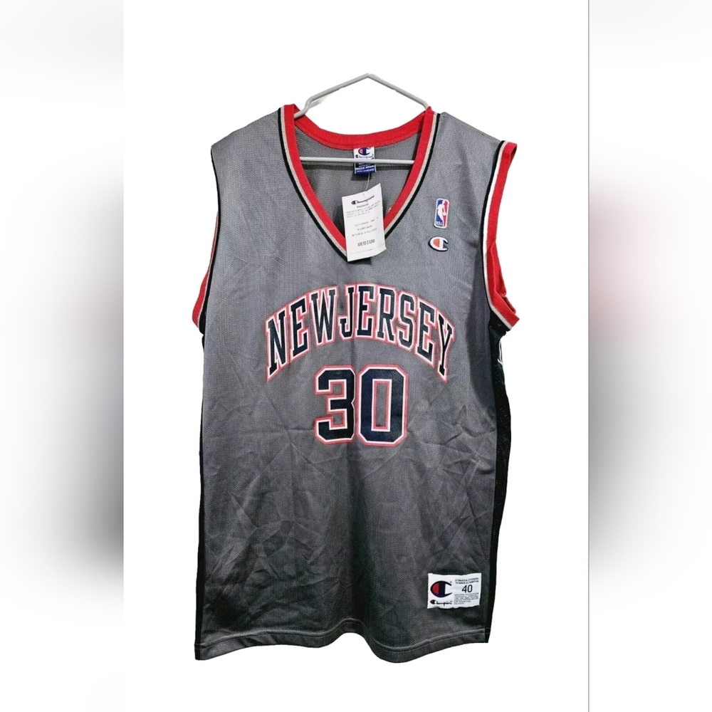 Champion NBA Men New Jersey Nets Kerry Kittles # 30 Signed Jersey Sz M Gray Navy